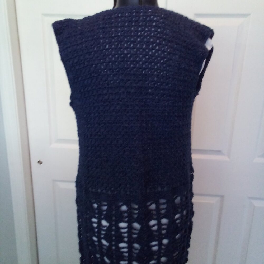 Hand Crafted Crochet Cover-up vest, size large, navy - Picture 2 of 6